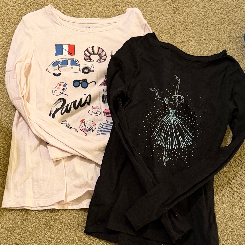GAP Girls Long-Sleeve Graphic Tees in Pink and Black
